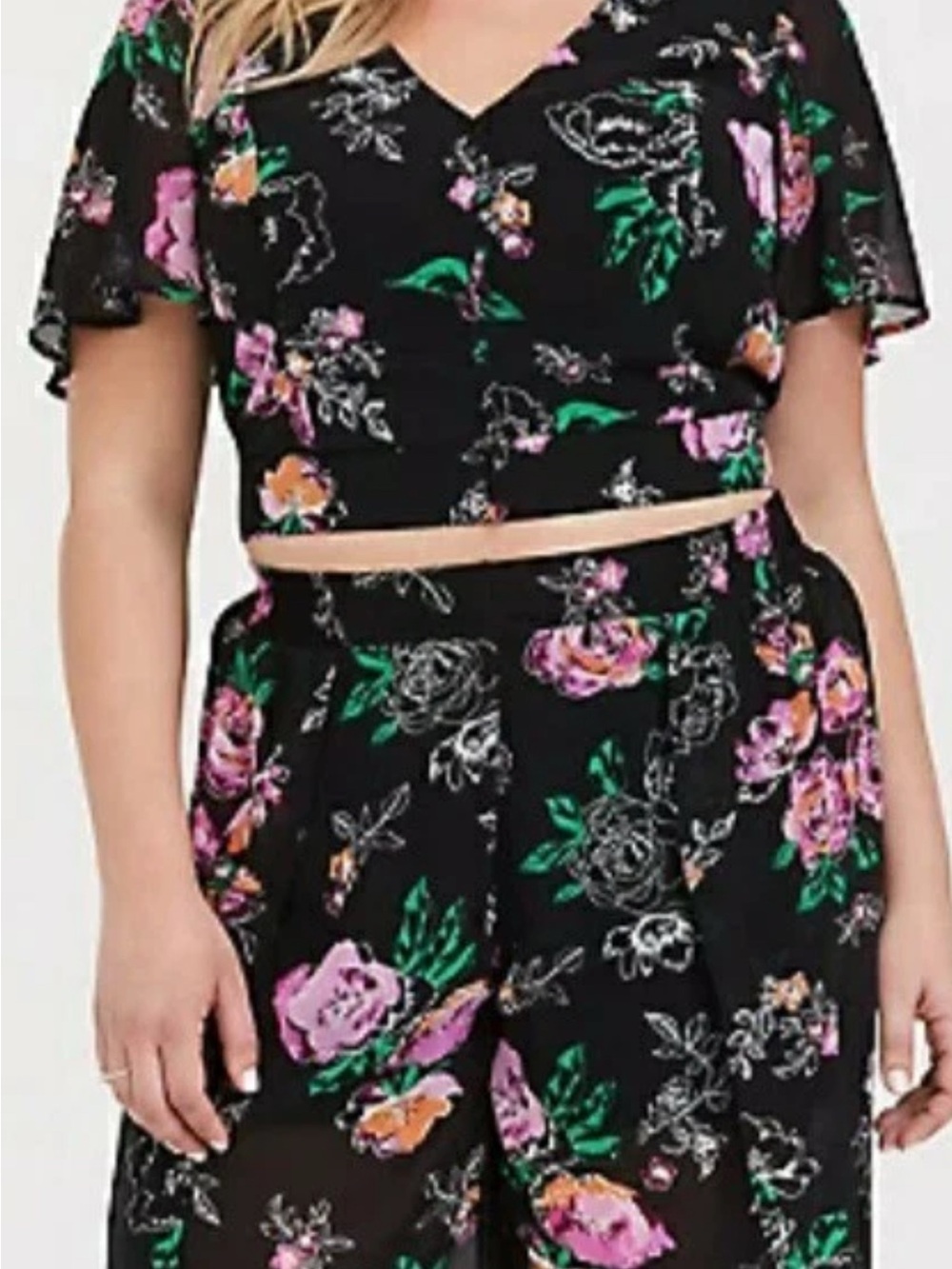 Torrid Plus Size Boho Floral Print Cropped Blouse V-Neck Flutter Sleeve🌸